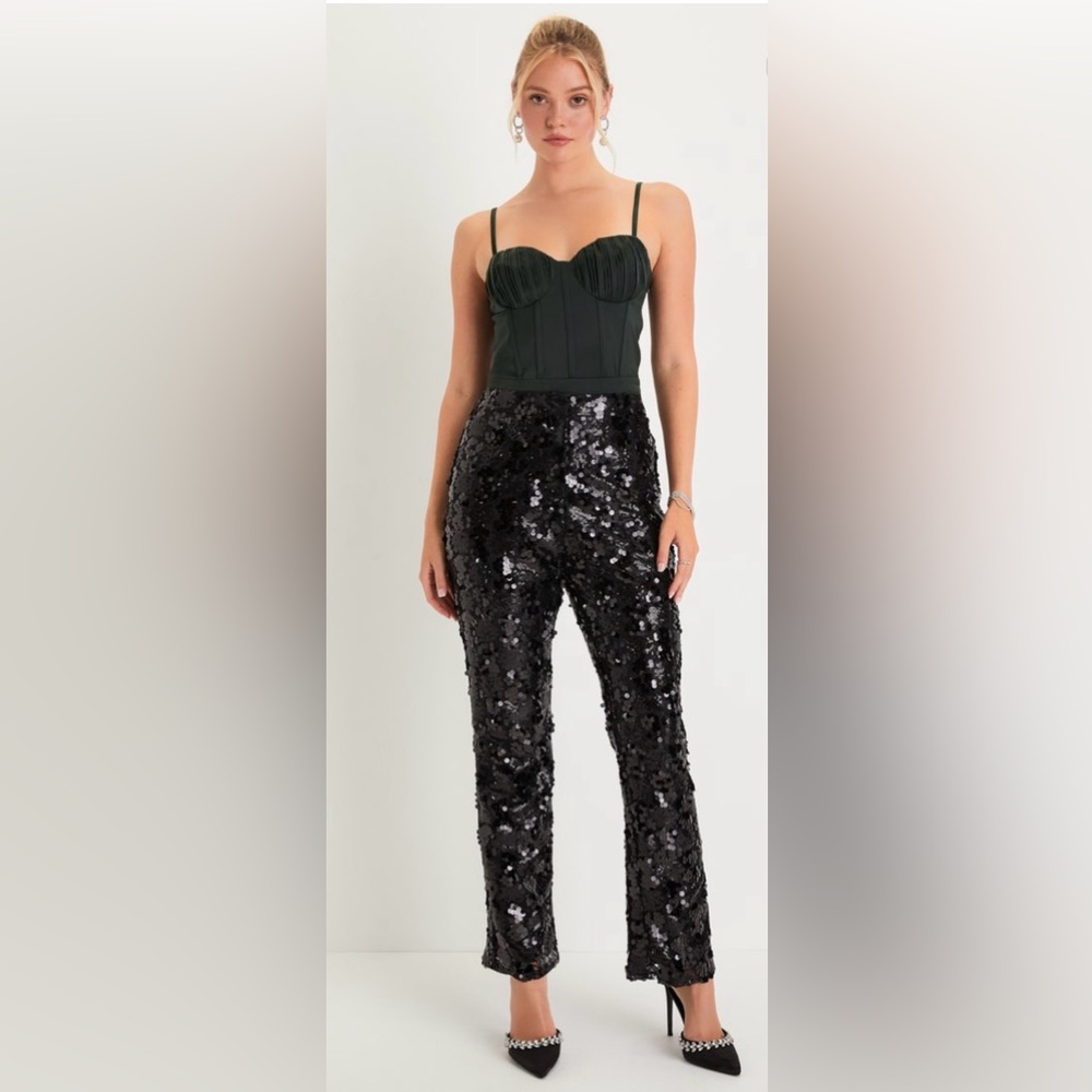 Lulus Womens Black Sequin High Rise Trouser XS NWT Glam Night Out Date Night